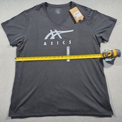 ASICS Stripes V-Neck Short Sleeve Graphic Logo T-Shirt Black XXL Cotton Blend