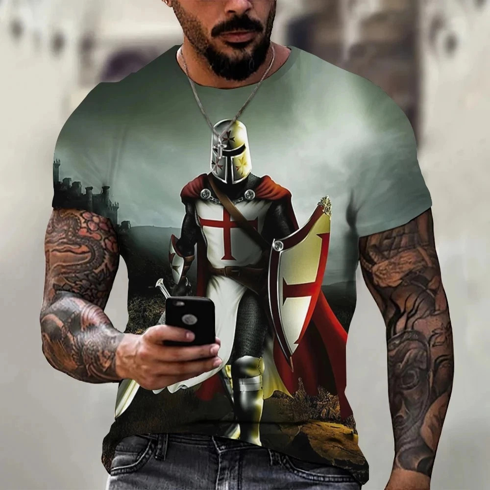 Knights Templar T-Shirt Men's Christian Warrior Crusader Cross 3D Printed gallery