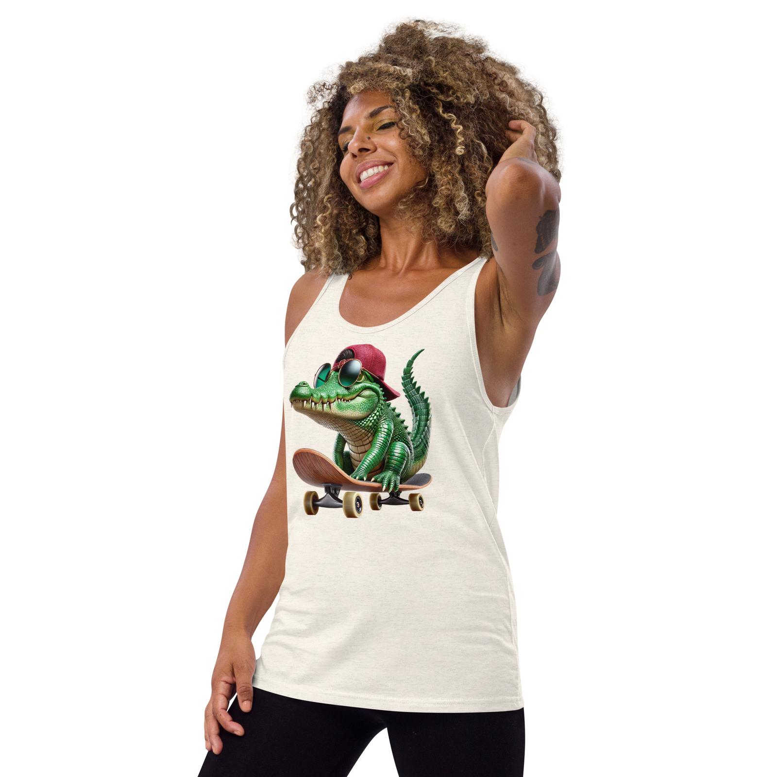 Men’s Staple Tank Top | Skateboarding Crocodile Graphic | Bella + Canvas gallery