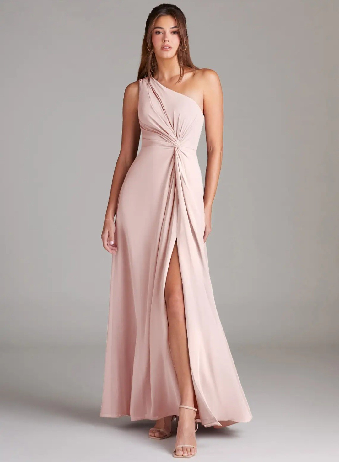 Azazie Brooke Blushing Pink A-Line One Shoulder Chiffon Dress Size A6