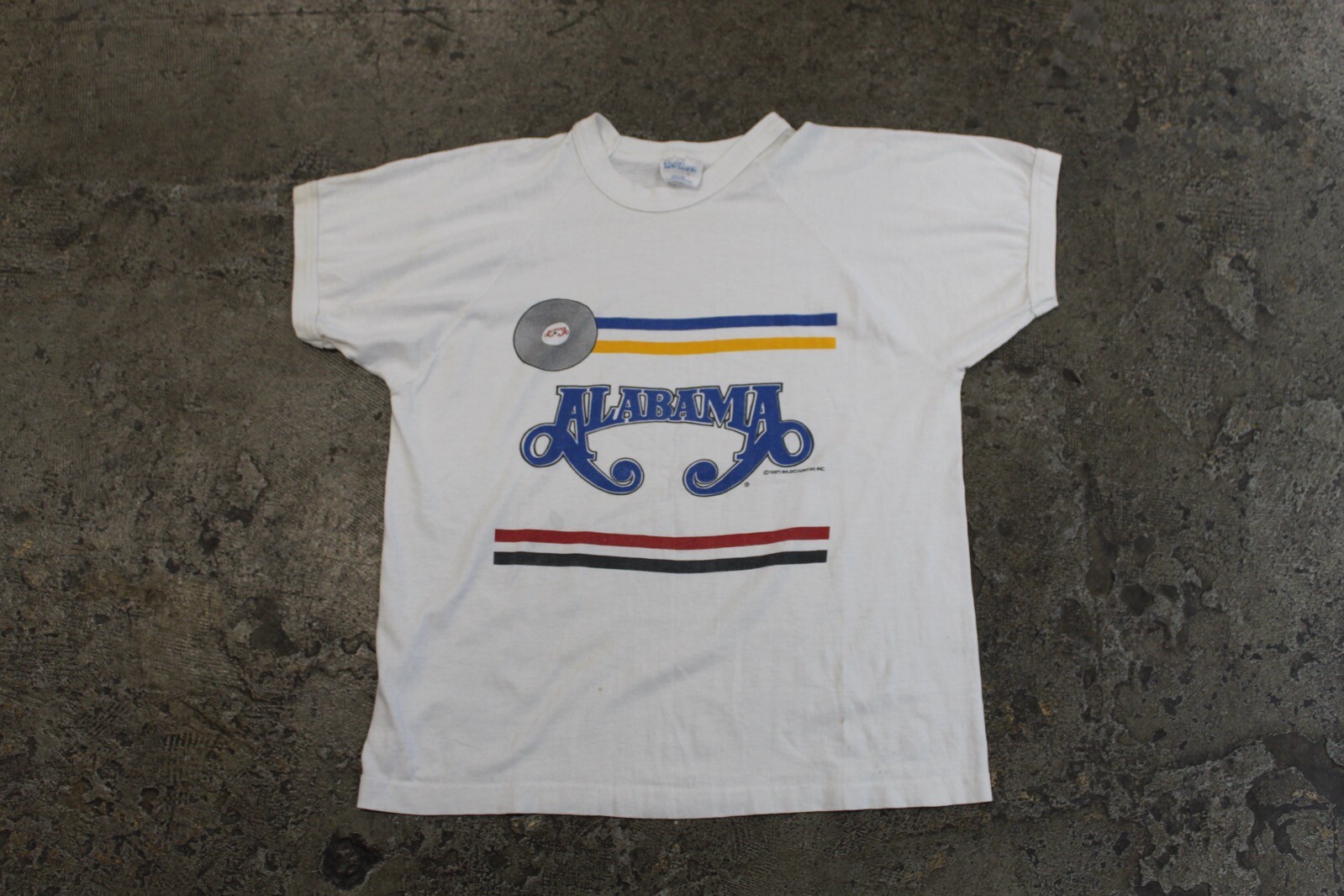 Vintage 1989 ALABAMA Just Us Country Band T Shirt White LARGE TeeJays Ringer