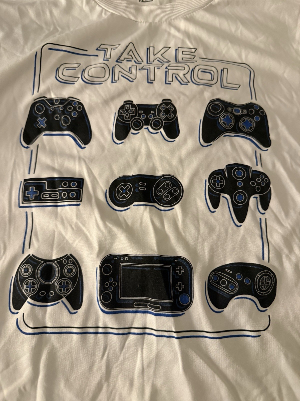 Tek Gear Boy’s L White Graphic Print Video Game Controller T-Shirt gallery