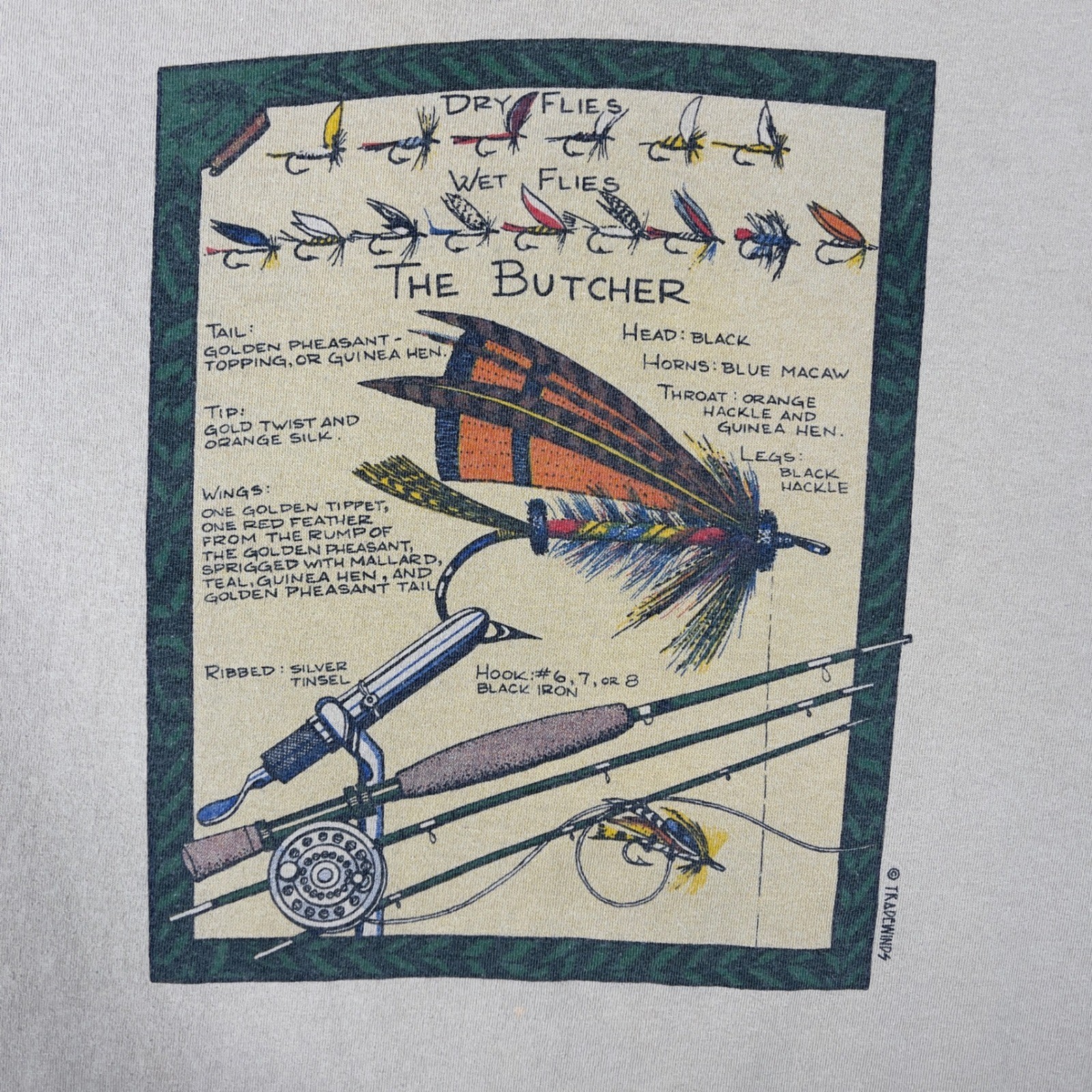 Tradewinds Fly Fishing Graphic T-Shirt Mens XL Tan The Butcher Lure Art Tee gallery