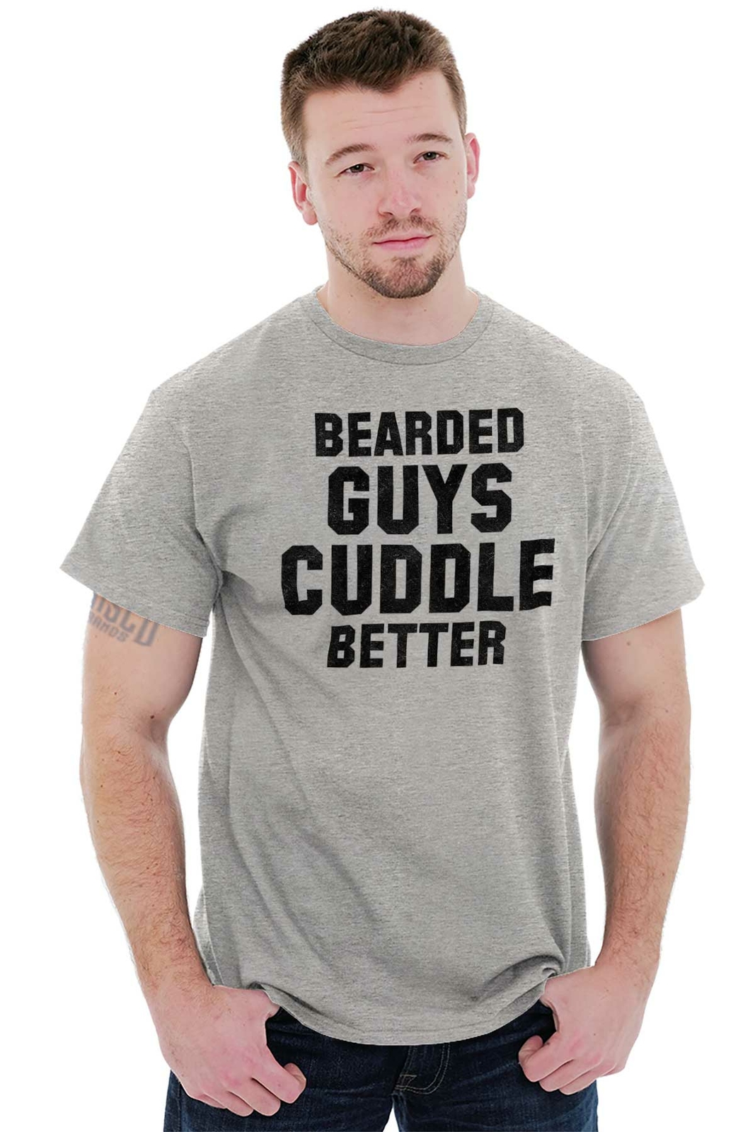 Bearded Guys Cuddle Better Funny Beard Humor Mens Casual Crewneck T Shirts Tees gallery
