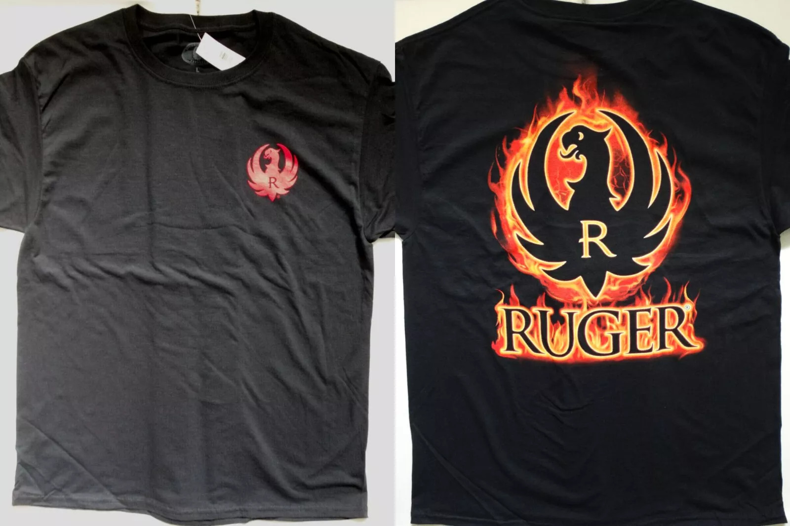 Ruger Gun Pistol Flames Logo Rugged Reliable Firearms Licensed T-Shirt gallery