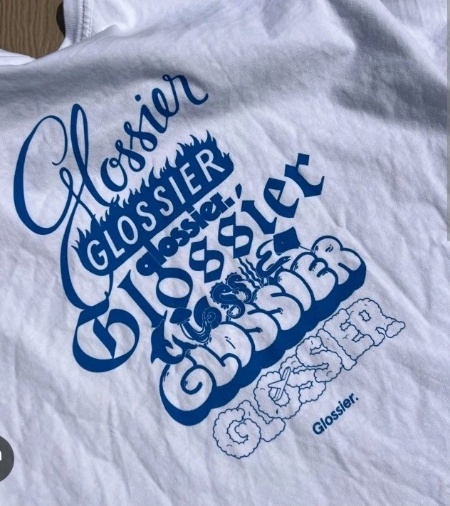 Limited Edition GLOSSIER Logo Tee T-Shirt Size L/Large White w/Blue Graphics NIP gallery
