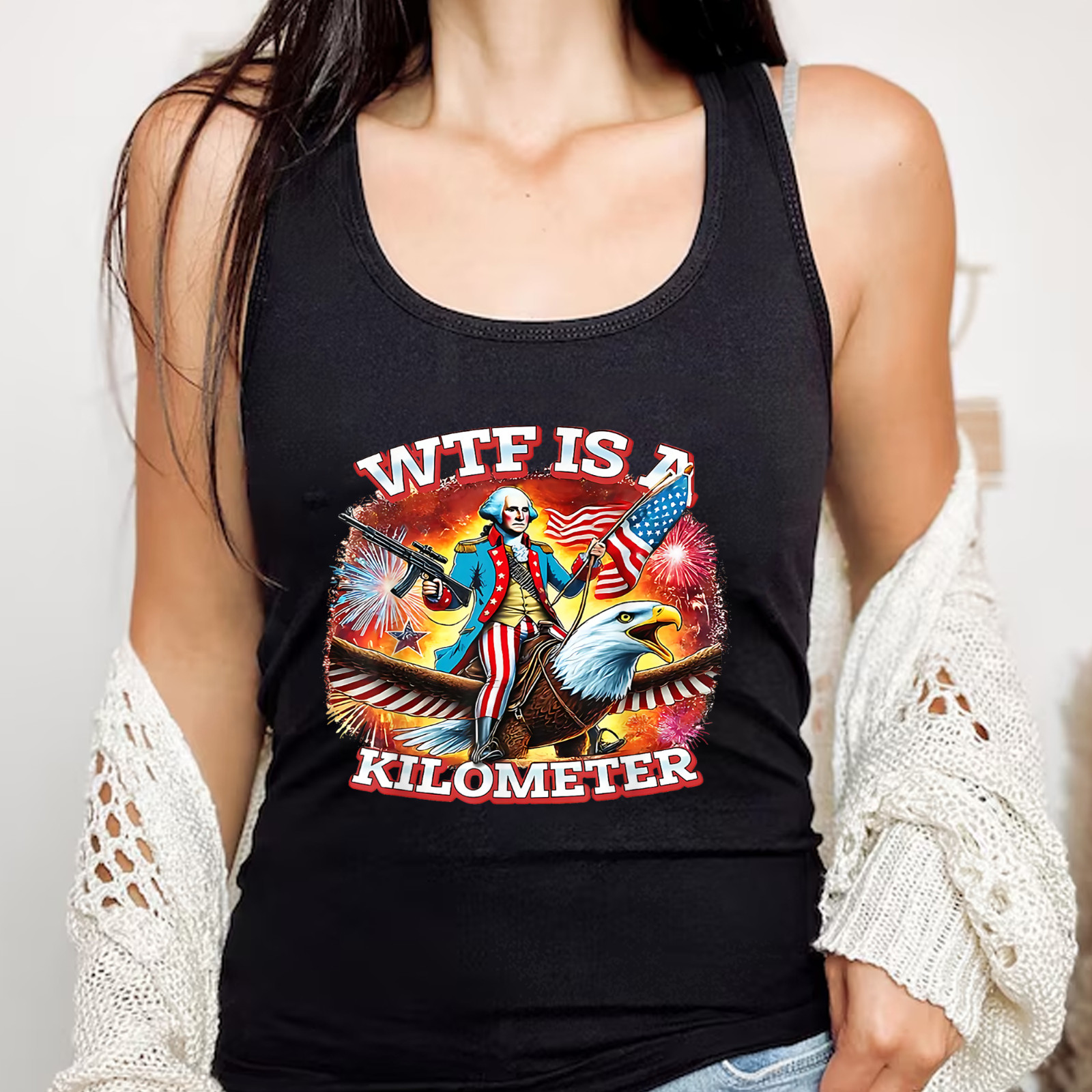 Retro WTF is A Kilometer Funny Patriotic American Freedom Tank Top gallery
