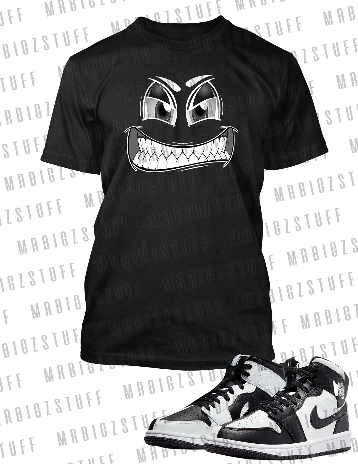 Mens Graphic Attitude Face Sneaker Tee Shirt To Match J1 Split Black gallery