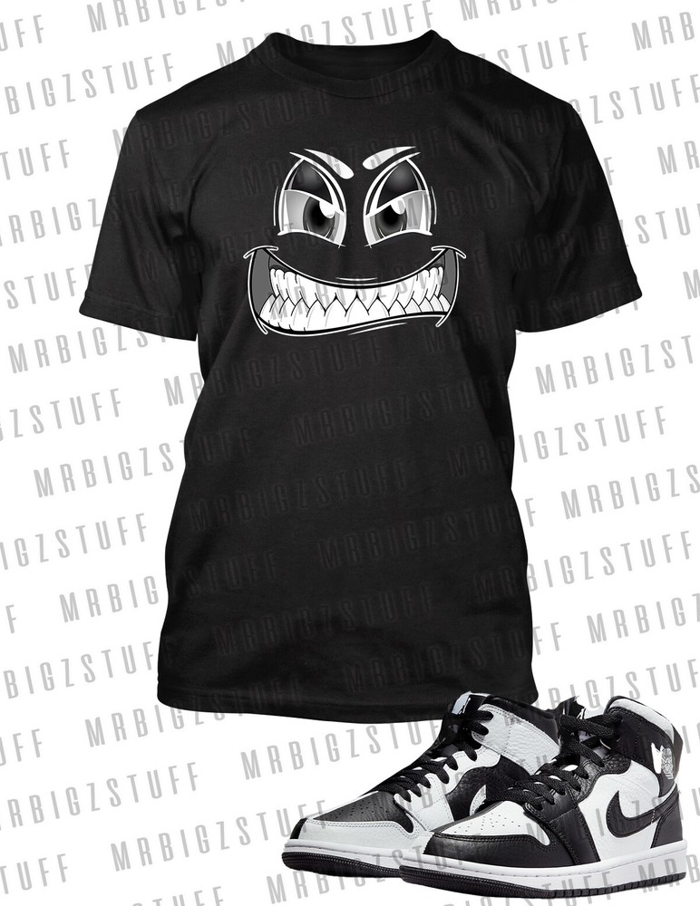 Mens Graphic Attitude Face Sneaker Tee Shirt To Match J1 Split Black