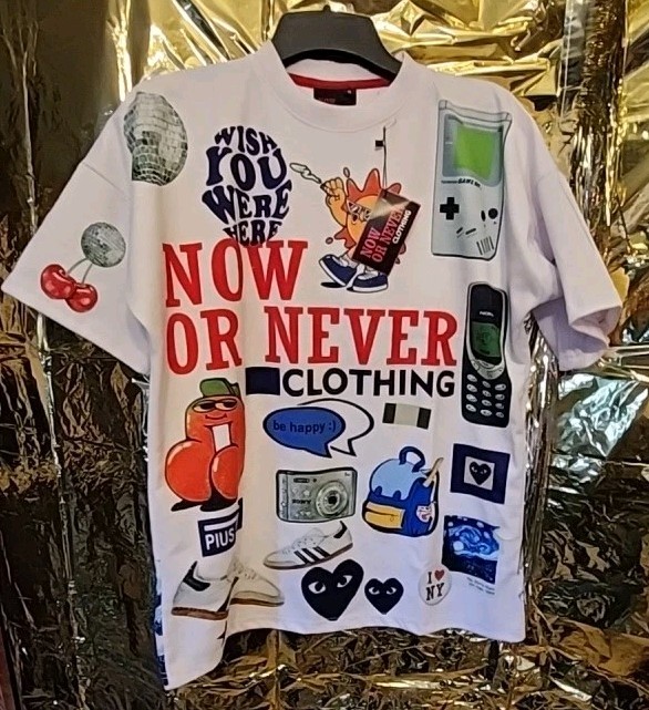 Now Or Never T Shirt Size S. EXTREMELY RARE. SUPER COOL MIX COLOR & PRINT. NEW