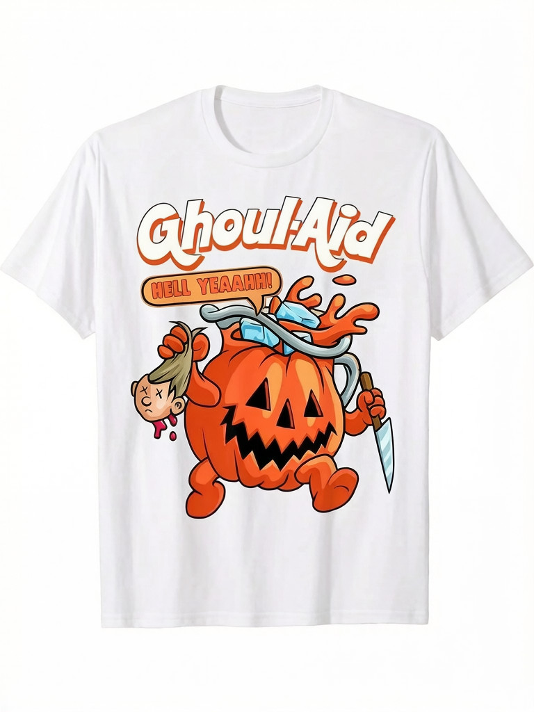 Men's Halloween Ghoul Aid Pumpkin Graphic T-Shirt - 100% Cotton Short Sleeve Cre gallery