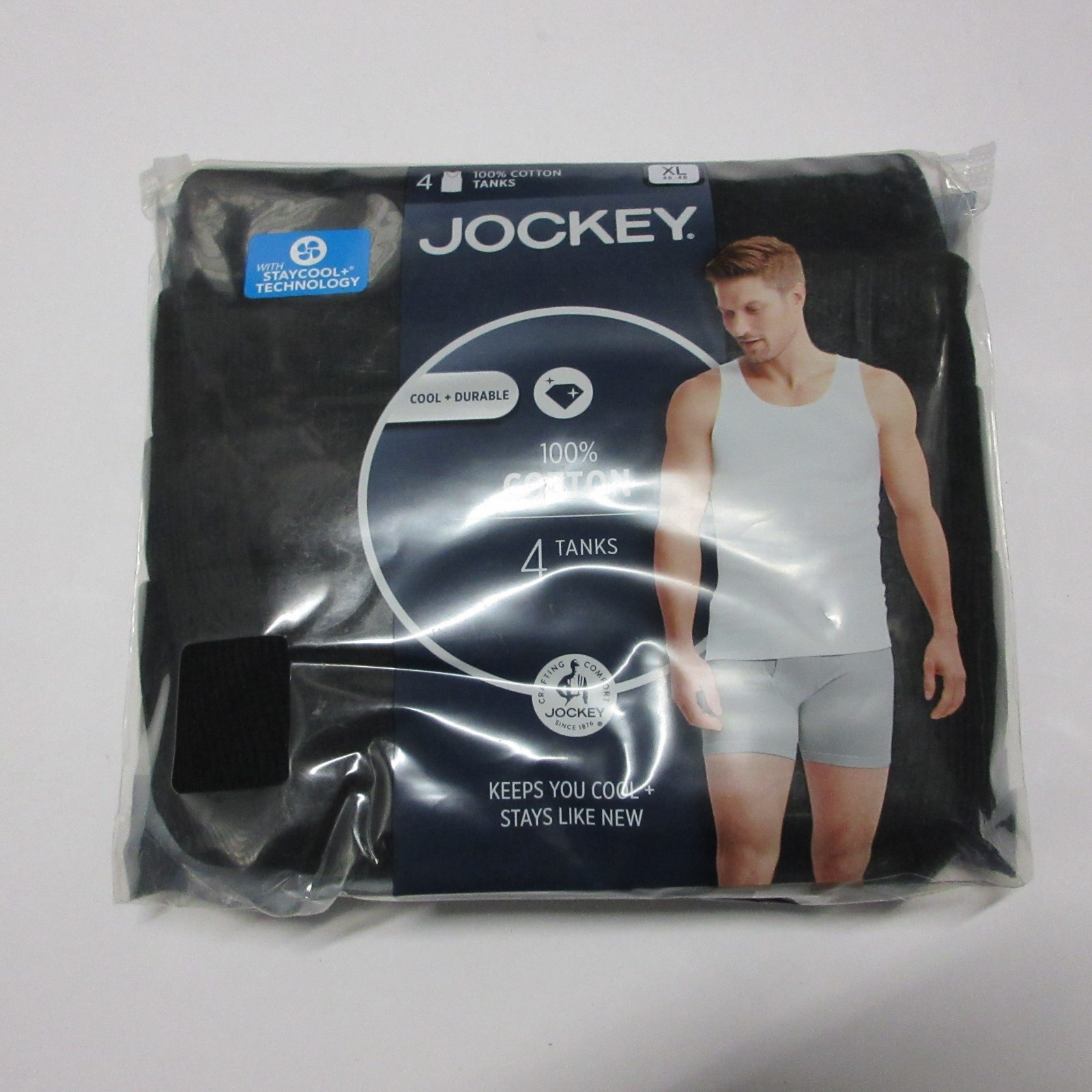 New Jockey 4 Pack Mens Stay Cool Cotton Tanks Size Extra Large XL Black Durable gallery