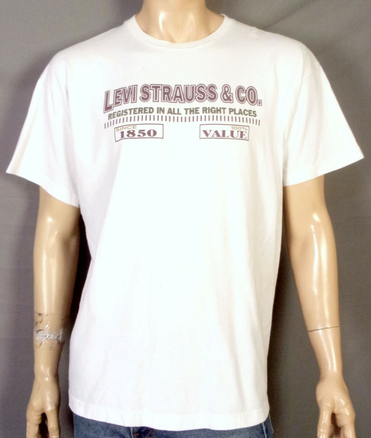vintage 90s Levis rare Double 2 Sided T-Shirt Huge Logos AOP Jeans grunge sz L gallery
