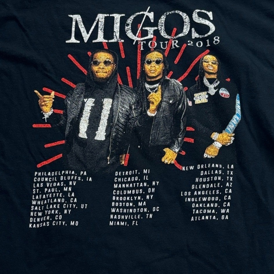 Migos Tour 2018 Rap Graphic Concert T-Shirt Large Black Mens Fruit of the Loom gallery