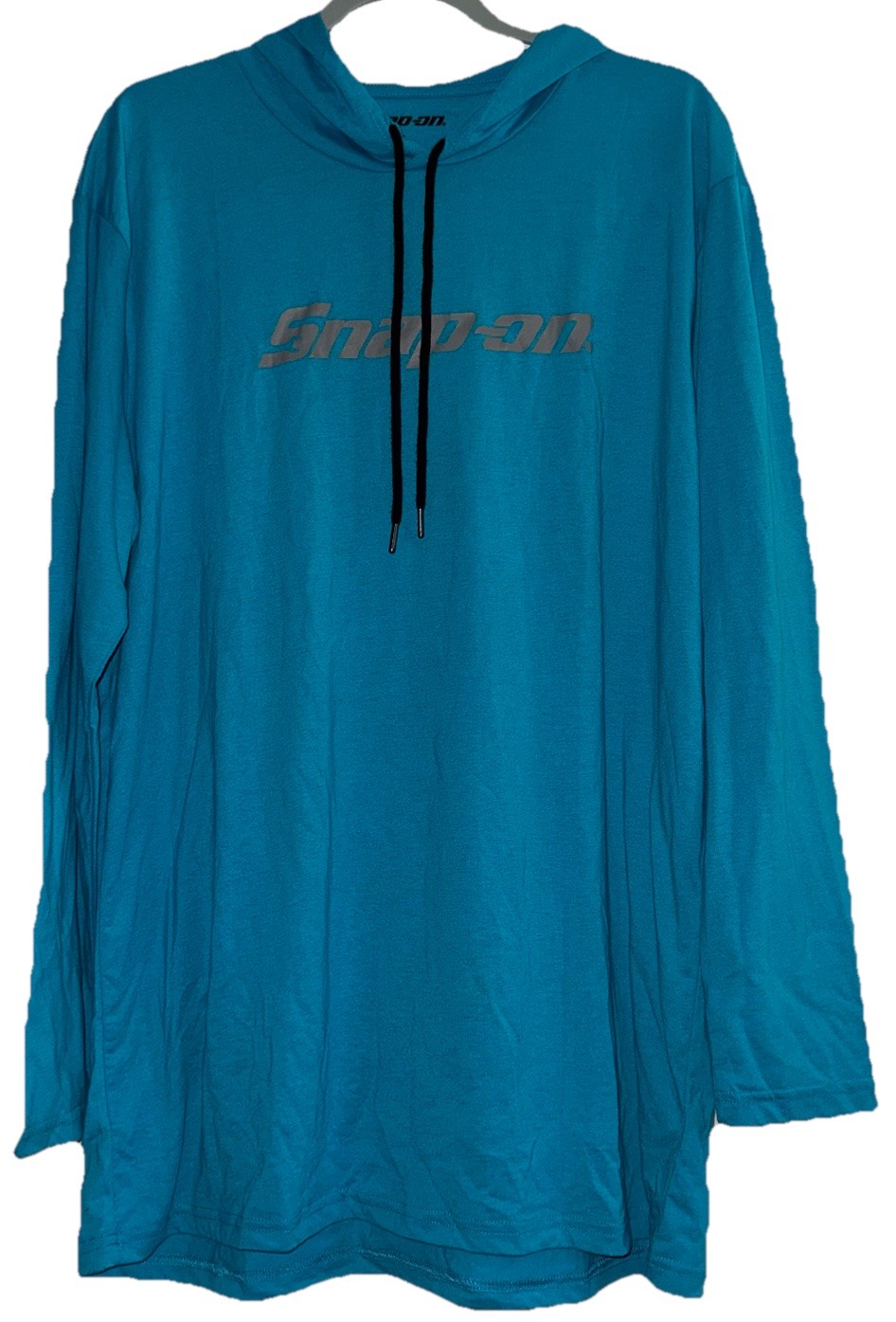 Snap On Tools Teal Aqua Blue Logo Long Sleeve Hooded Hoodie Tee T-shirt Size XXL