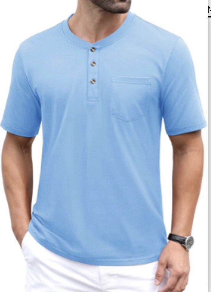 MAGCOMSEN Men’s Henley Shirts Short Sleeve Pocket Tee Shirts Wine Blue Size 2XL