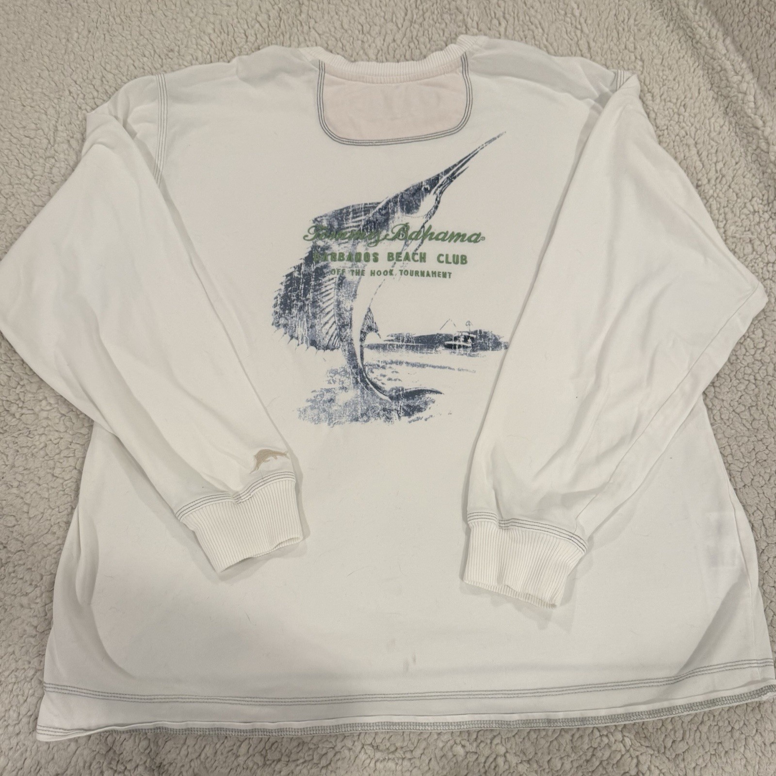 Tommy Bahama Cream Lightweight Crew Pullover Sz Large Marlin Fishing L/S T-Shirt gallery