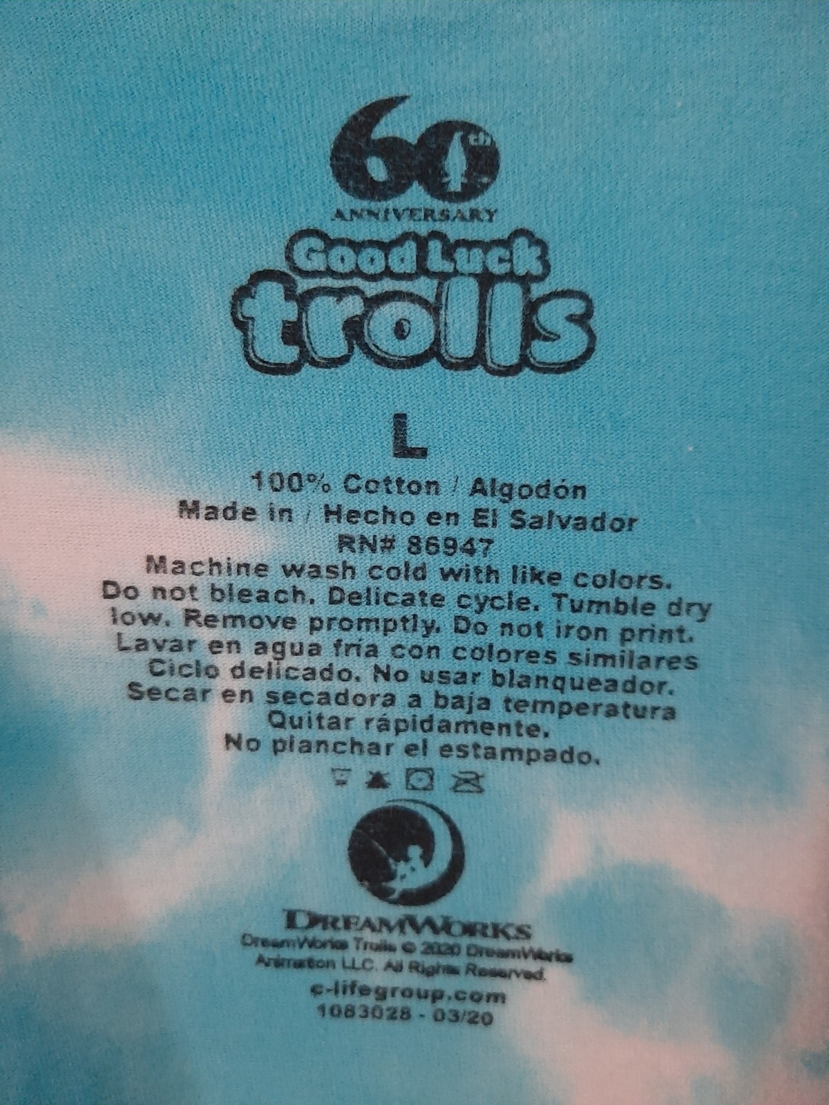 Men's L 60th Anniversary Good Luck Trolls Tie-dye T-Shirt gallery