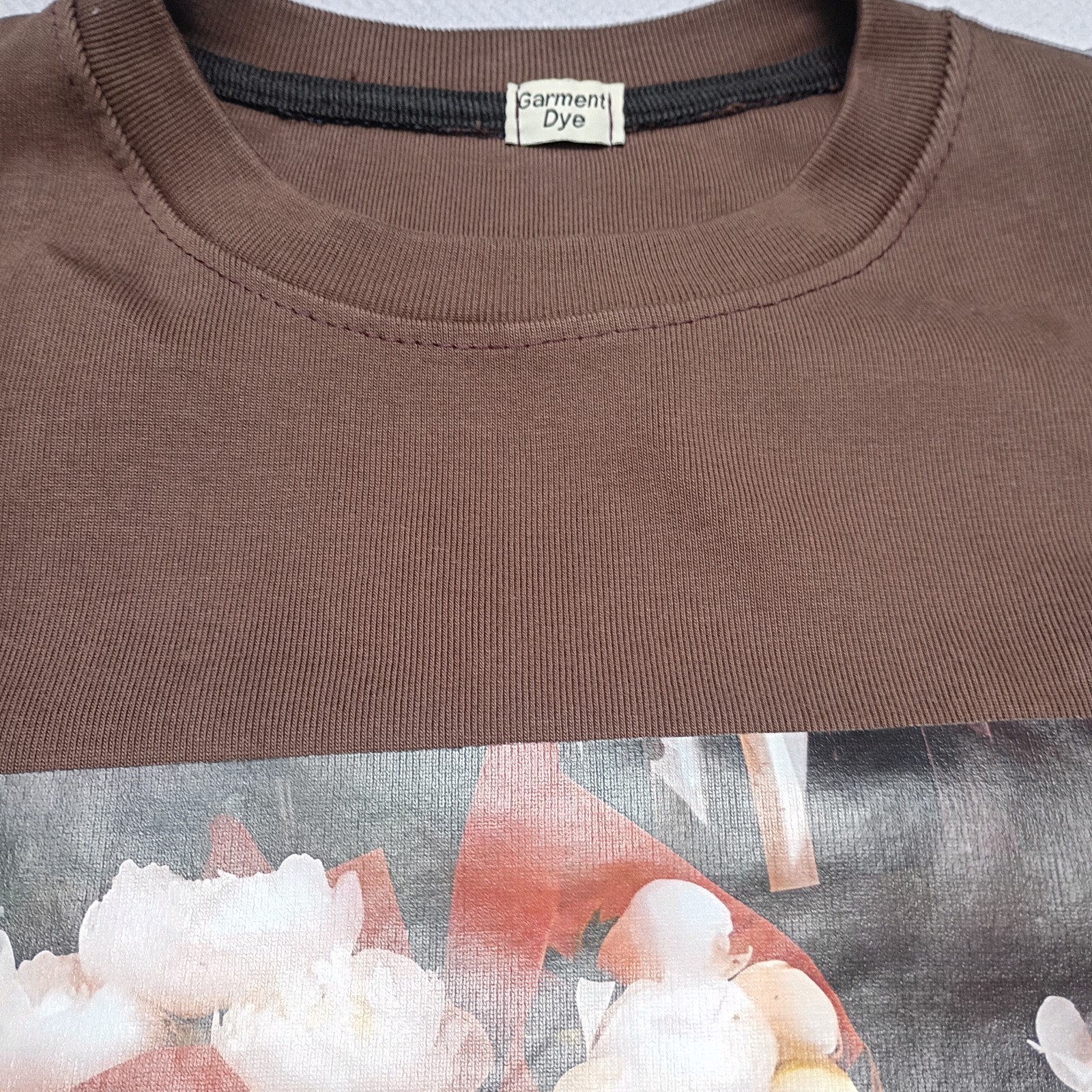 Garment Dye Woman's Brown T-shirt Floral Art to Wear Thick Fabric No Size Fits M gallery