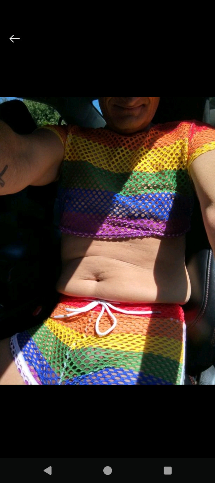 pride out fit see threw both shorts and half shirt