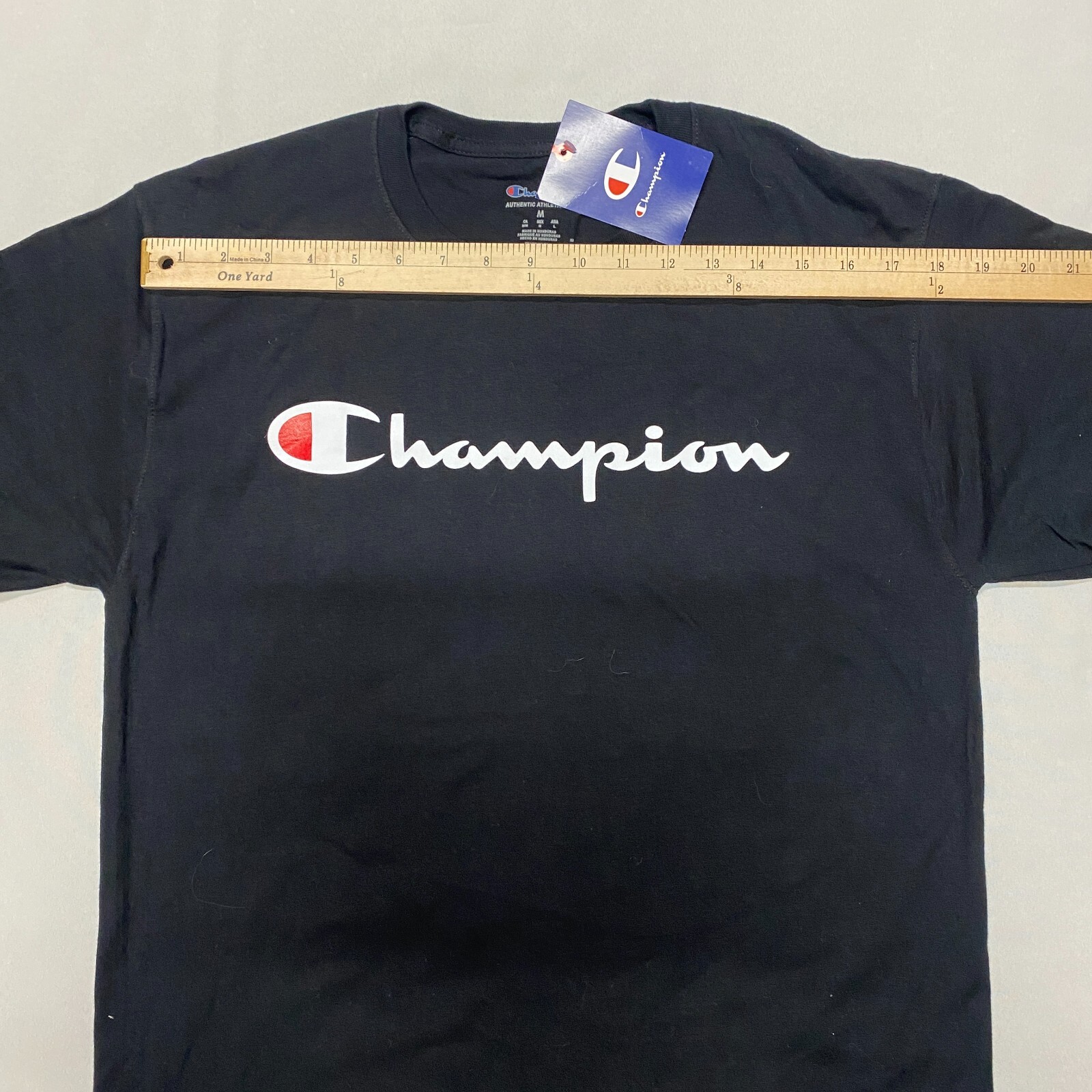 Champion Short Sleeve T-Shirt Velour Spellout Logo Men Medium Black Trendy Crew gallery