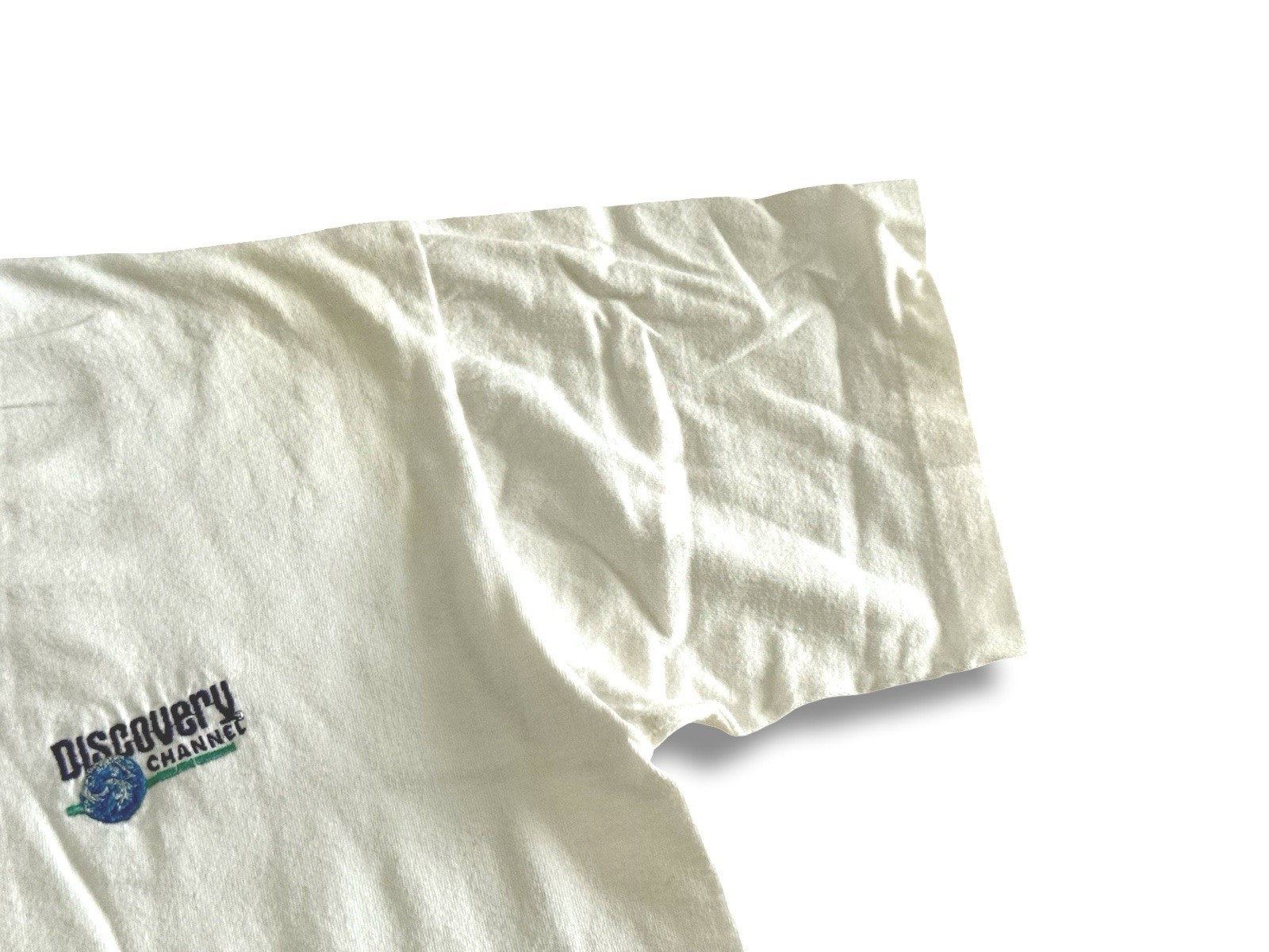 Vintage 90s Discovery Channel Adult Large TV Promo White Graphic Logo T-Shirt gallery