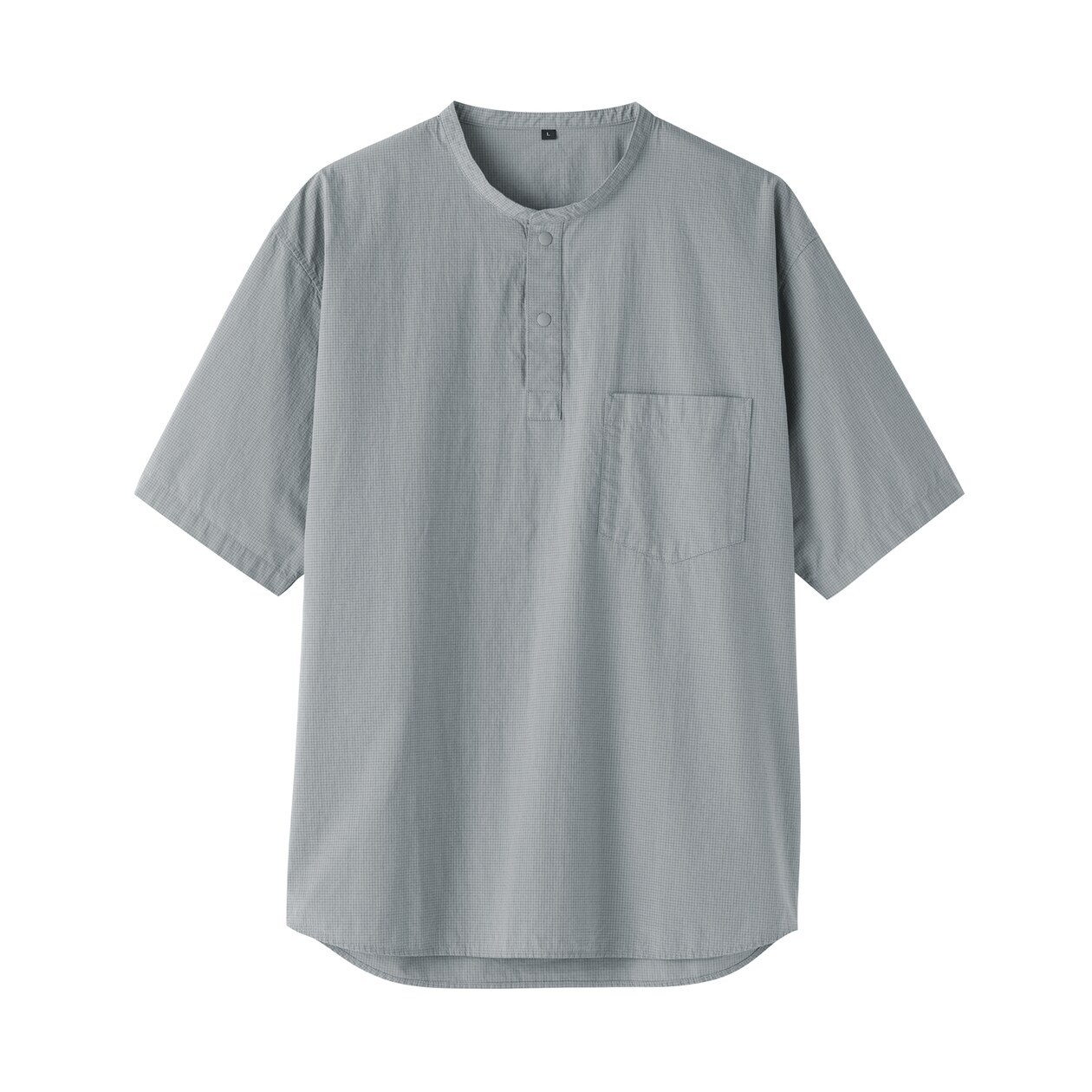 MUJI Mens 100% Organic Cotton Cool Touch Henley Neck T Shirt Gray Check FedEx gallery