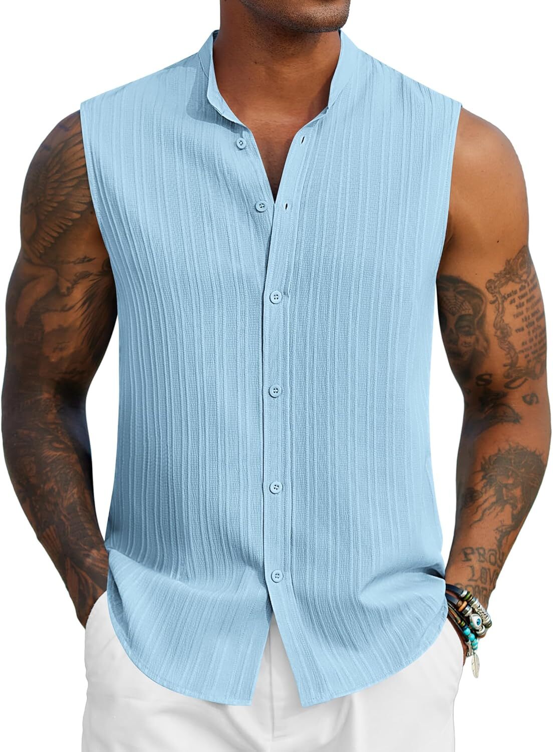 Mens Sleeveless Summer Shirts Beach Tank Tops Button Up Tank Shirt for Vacation gallery