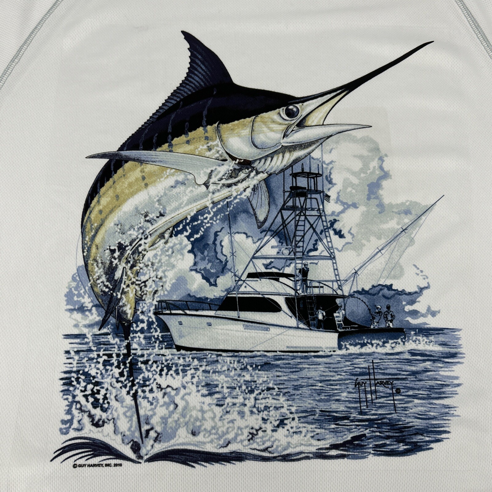 Men’s Guy Harvey x Champion Shirt Double Dry Long Sleeve White XXL Marlin