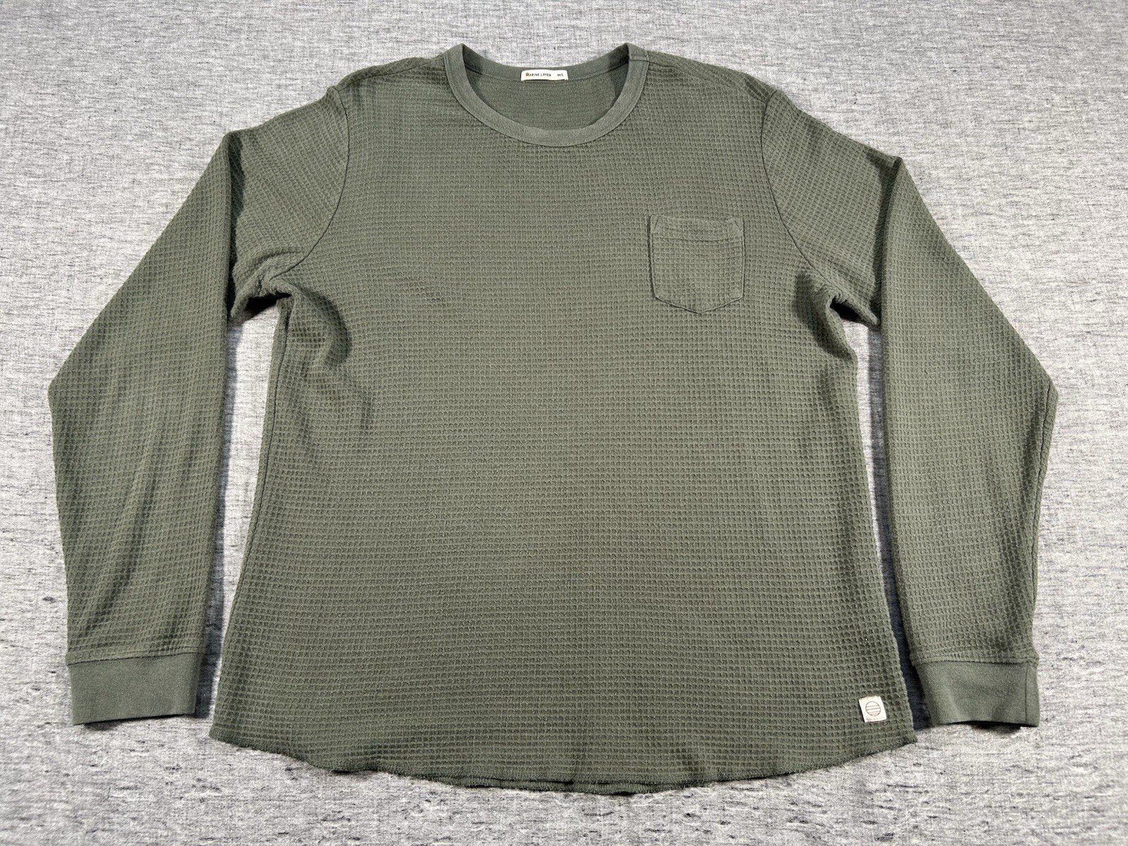 Marine Layer Waffle Thermal Shirt Mens Medium Large Green Long Sleeve Crewneck