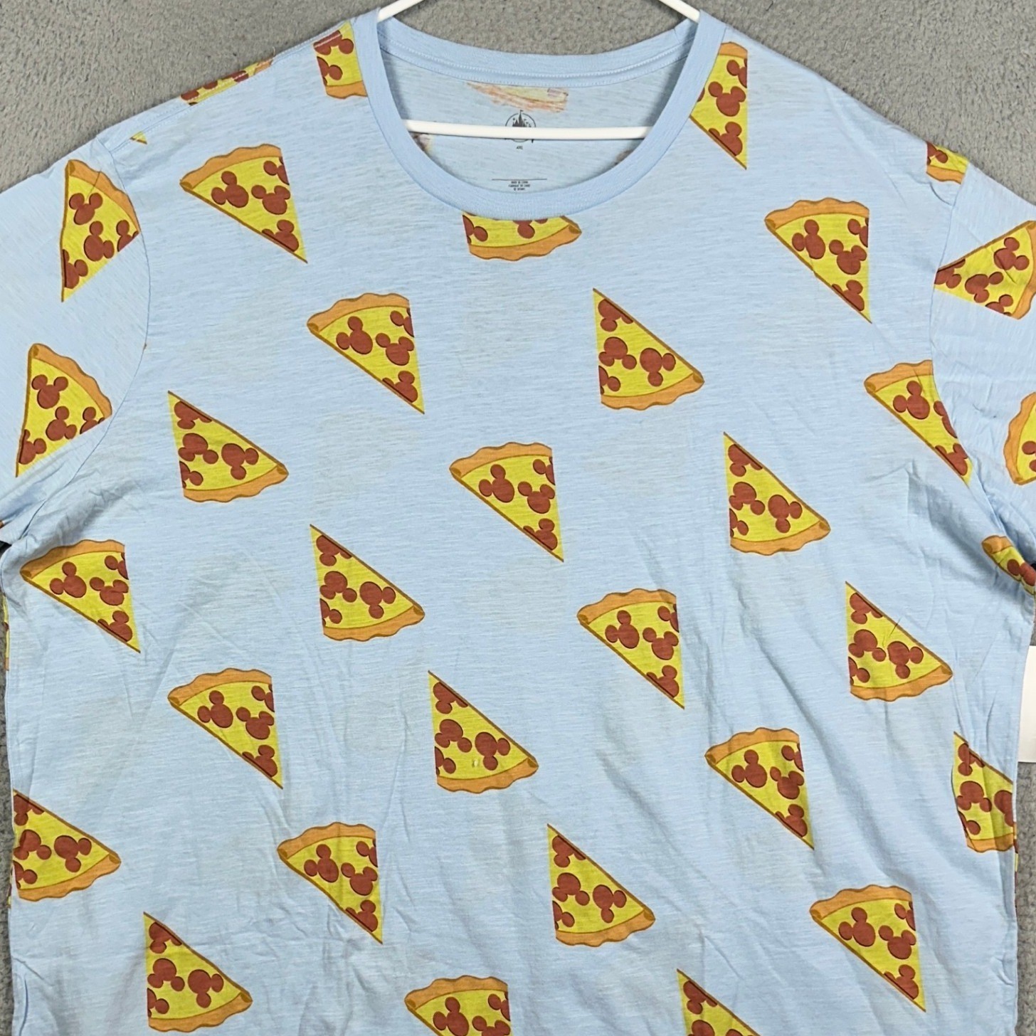 NEW Disney T-Shirt Mens 4XL Blue Mickey Mouse Pizza Slice All Over Print Tee gallery
