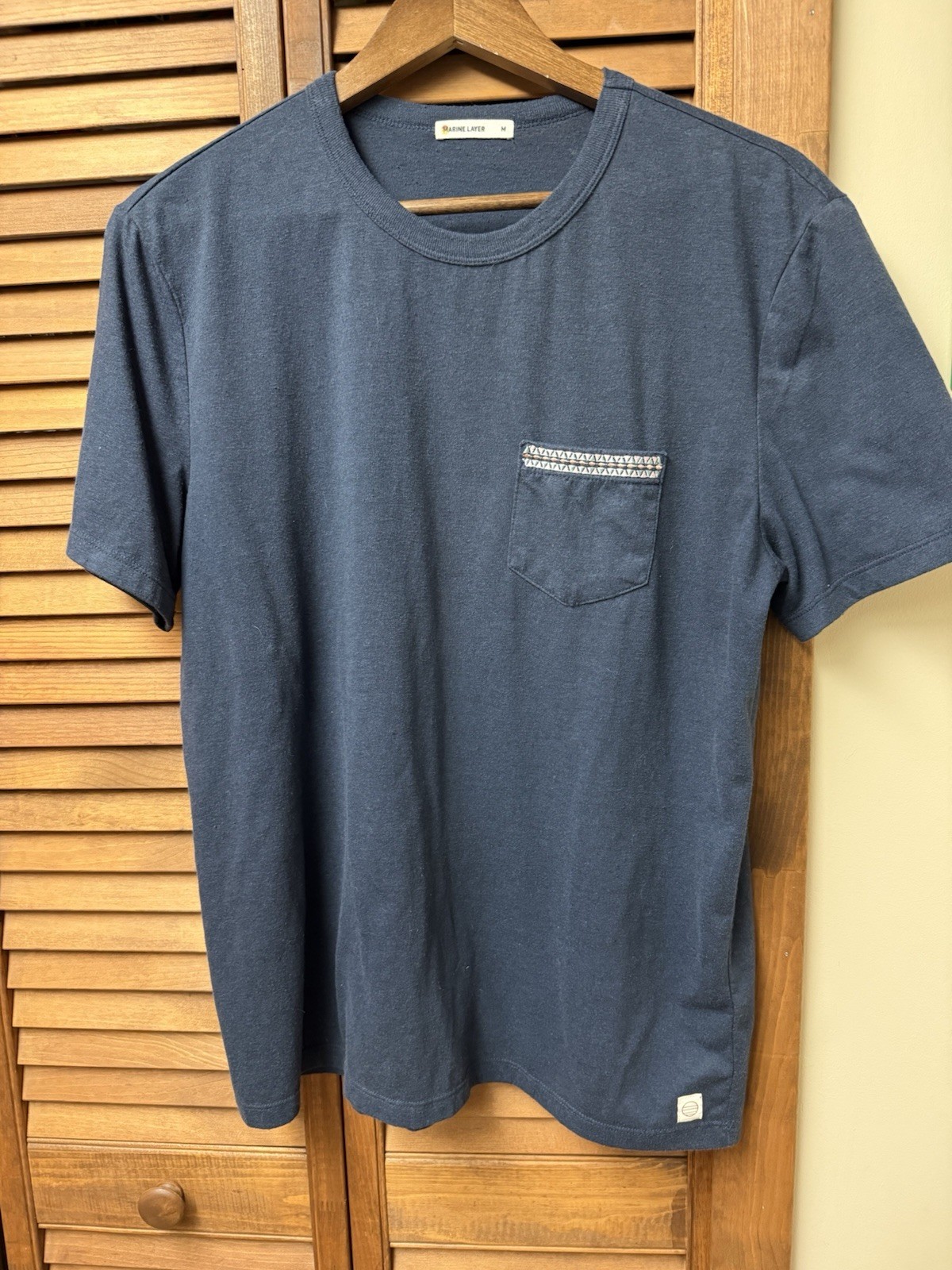 Marine Layer Blue Solid Embroidered Pocket Short Sleeve Crew Neck T-Shirt M gallery