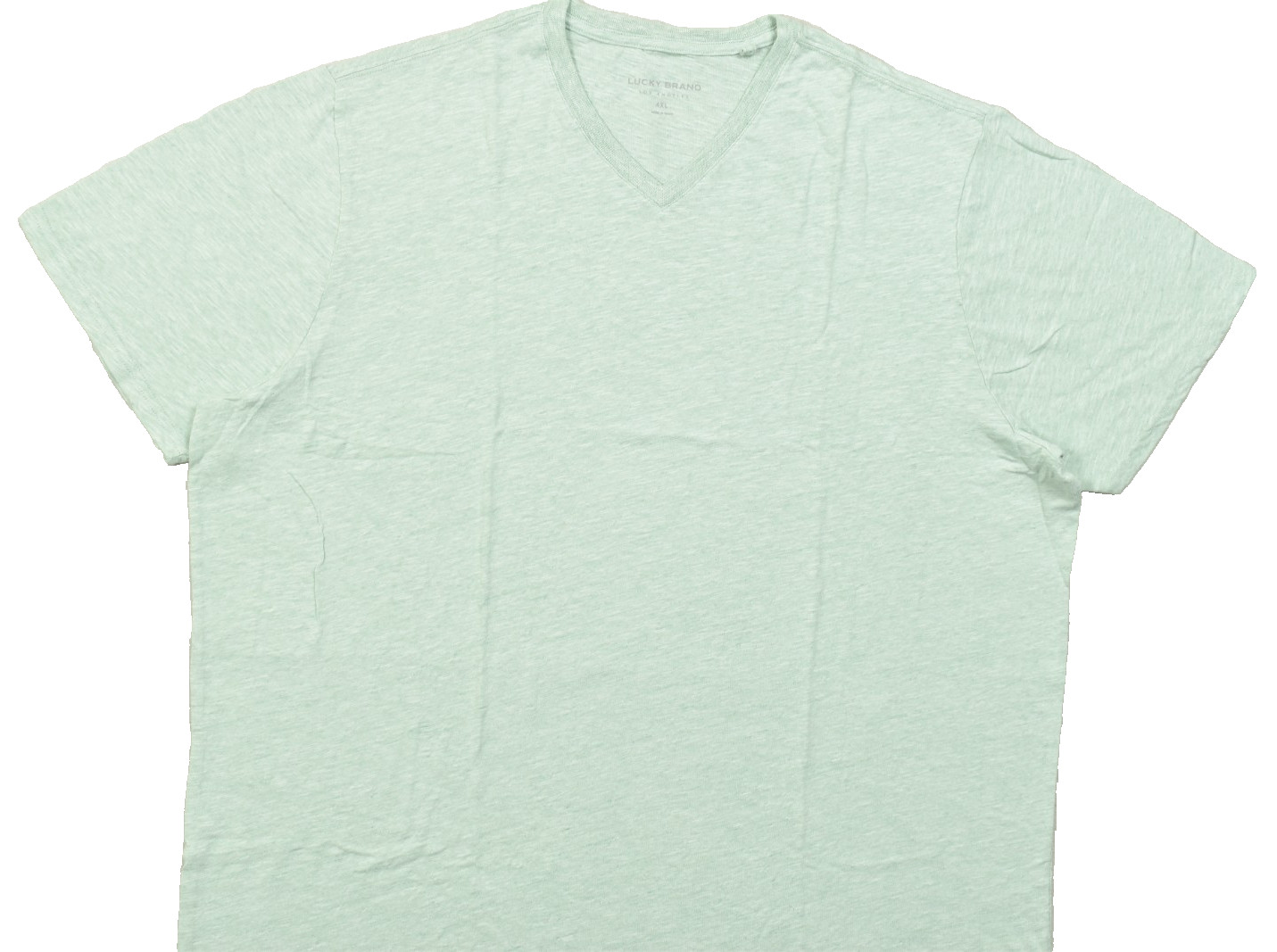 Lucky Brand Men's V Neck T Shirt Short Sleeve Green Linen Blend Size 4XL NEW gallery