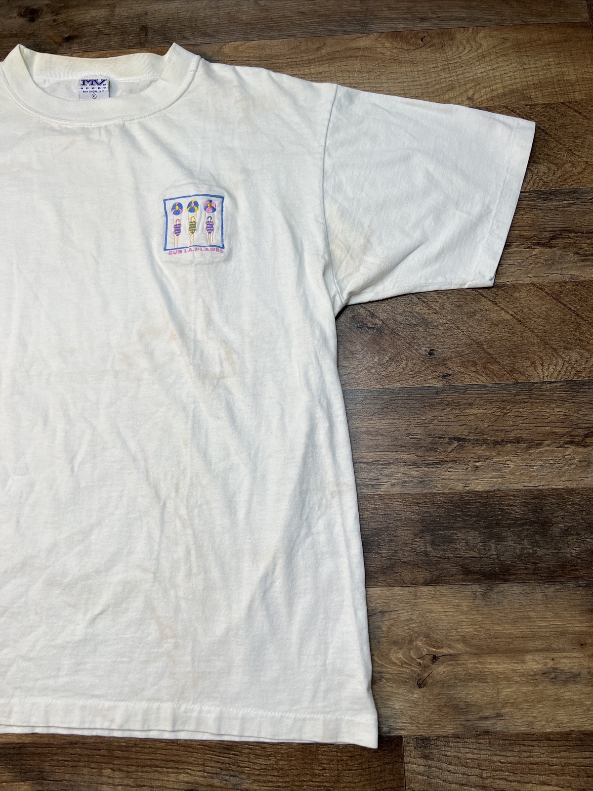 Vintage Travel T Shirt MV Sport Tee USA Made Men’s XL Sur La Plage NJ Swimmers gallery
