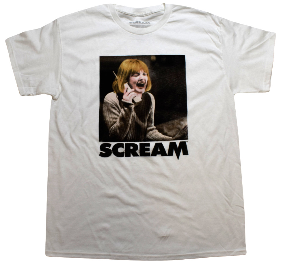Goodie Two Sleeves Mens Scream Horror Movie Poster Graphic White Shirt New L, XL