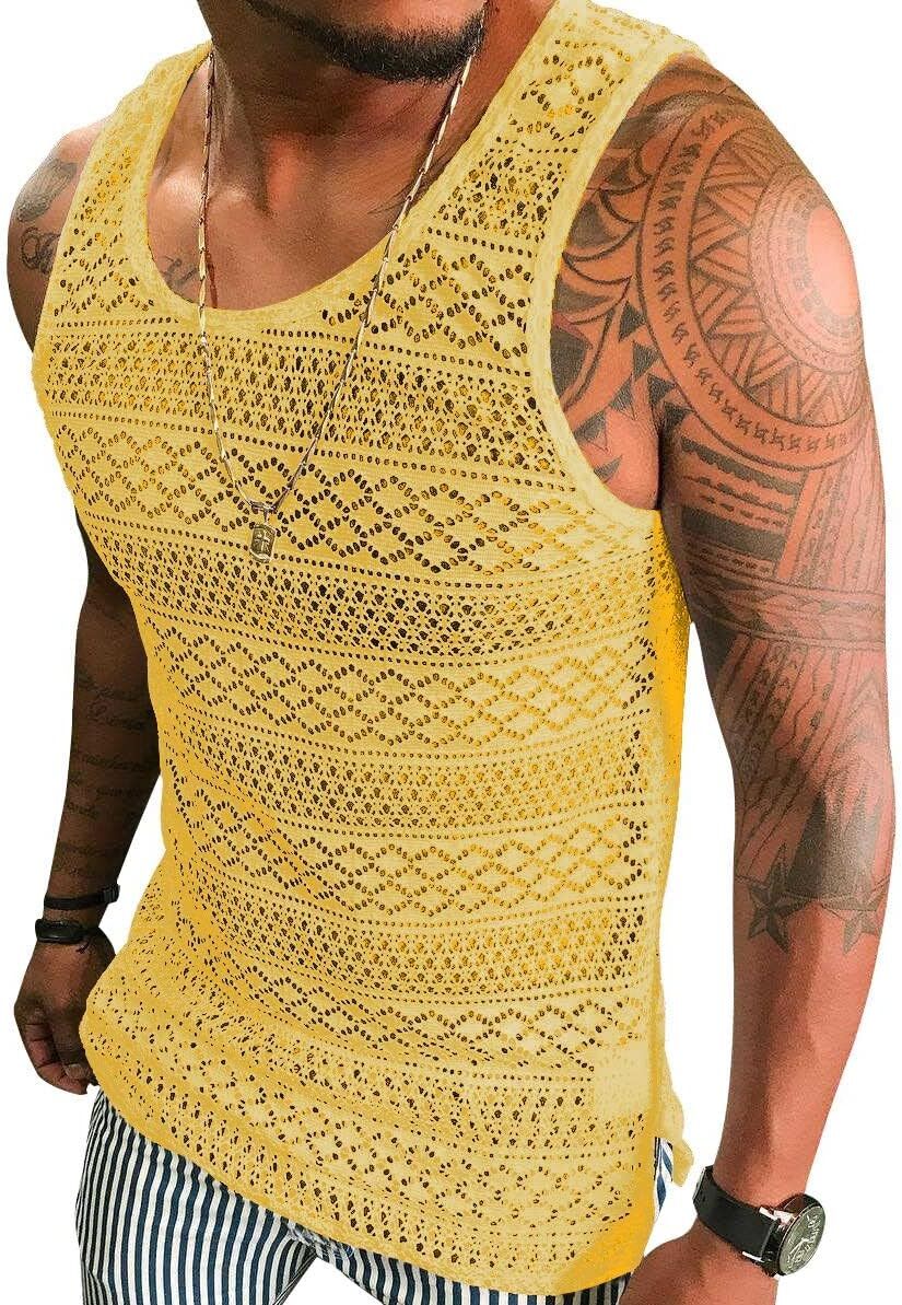 Mens Mesh See Through Tank Top Sleeveless Muscle Fit Sexy Vest Shirt gallery