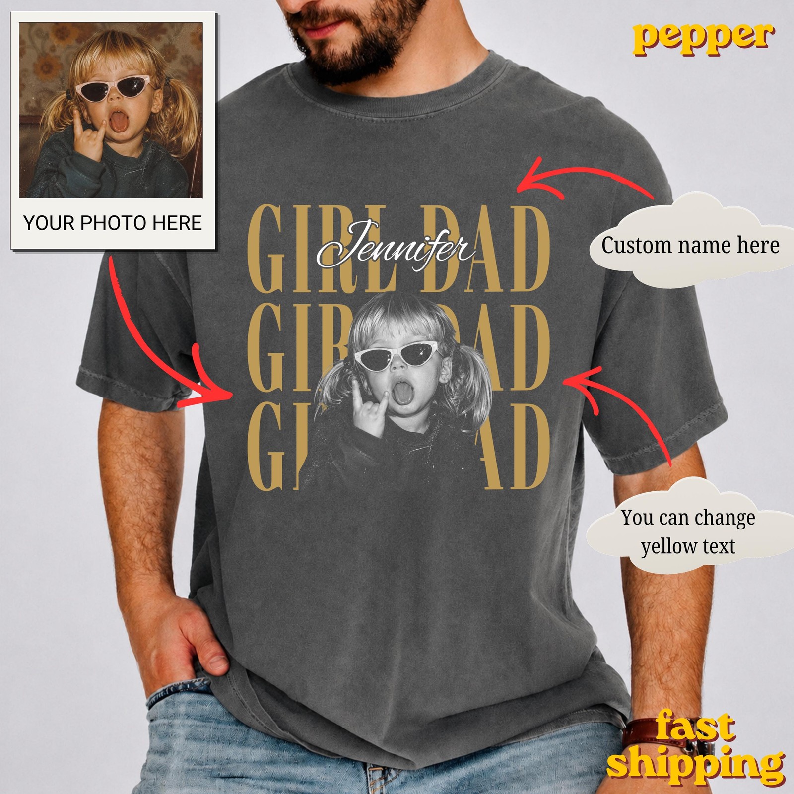 Personalized Dad Photo T-Shirt, Custom Fathers Day Gift Tee gallery