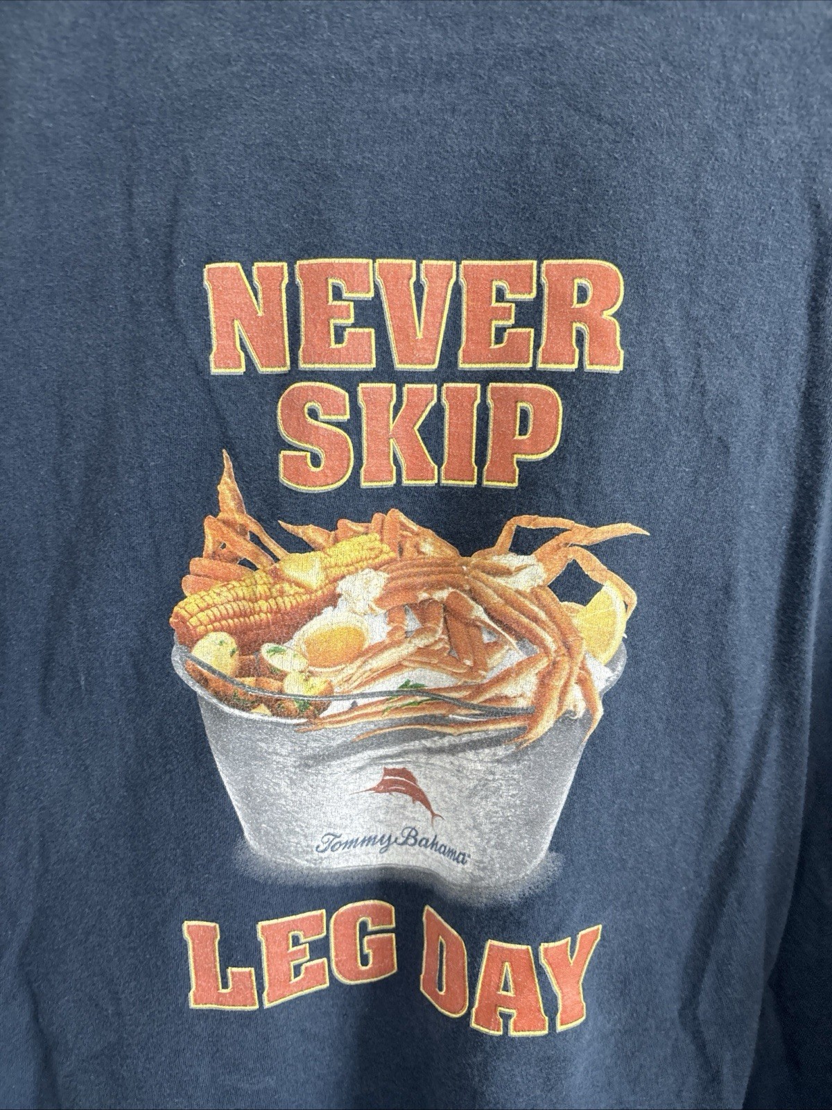Tommy Bahama Relax Never Skip Leg Day Crab Legs Men’s T-Shirt Size XL Beach gallery
