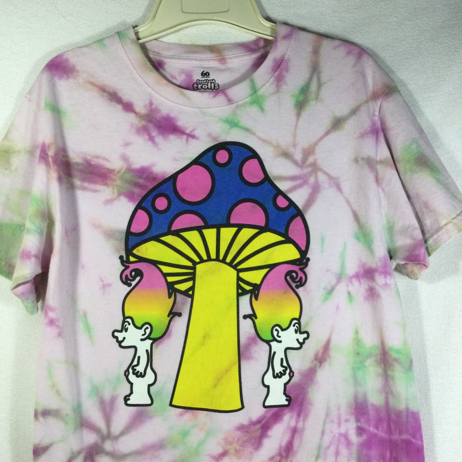 Good Luck Trolls 60 Year Pink Tie Dye Mushroom Graphic T-Shirt Medium gallery