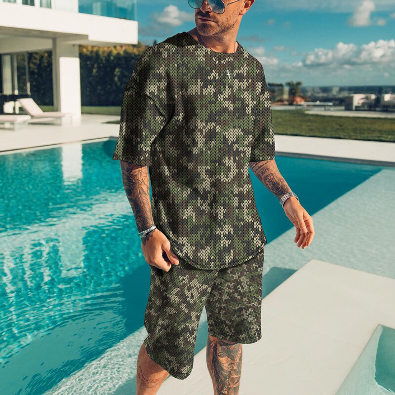 Mens Summer Short Sleeve T-Shirts and Shorts Sweatsuit Set Outfit 2-Piece Set gallery