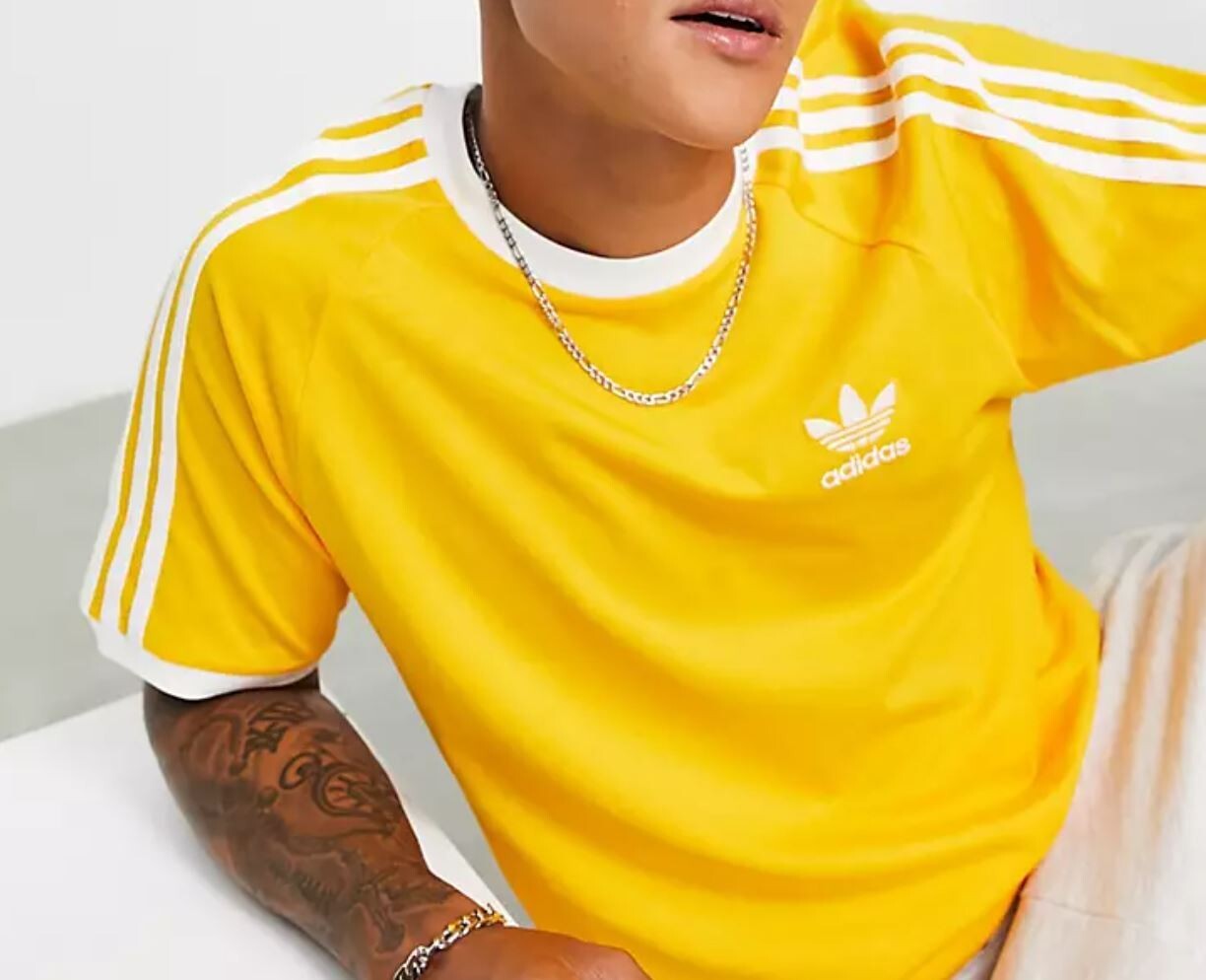 NEW MEN'S ADIDAS ORIGINALS 3-STRIPES CALIFORNIA TEE SHIRT ~ SMALL ~ IM9388 GOLD gallery