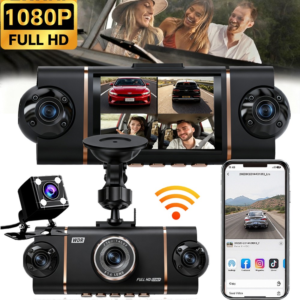 HD 1080P 4 Channel Car Dash Cam Driving Recorder Wifi G-Sensor with Rear Camera
