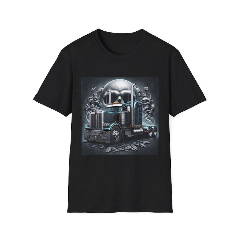 Metallic Blue Semi Truck Shirt, Chrome Skull Big Rig Tee Heavy Duty Trucker Gift