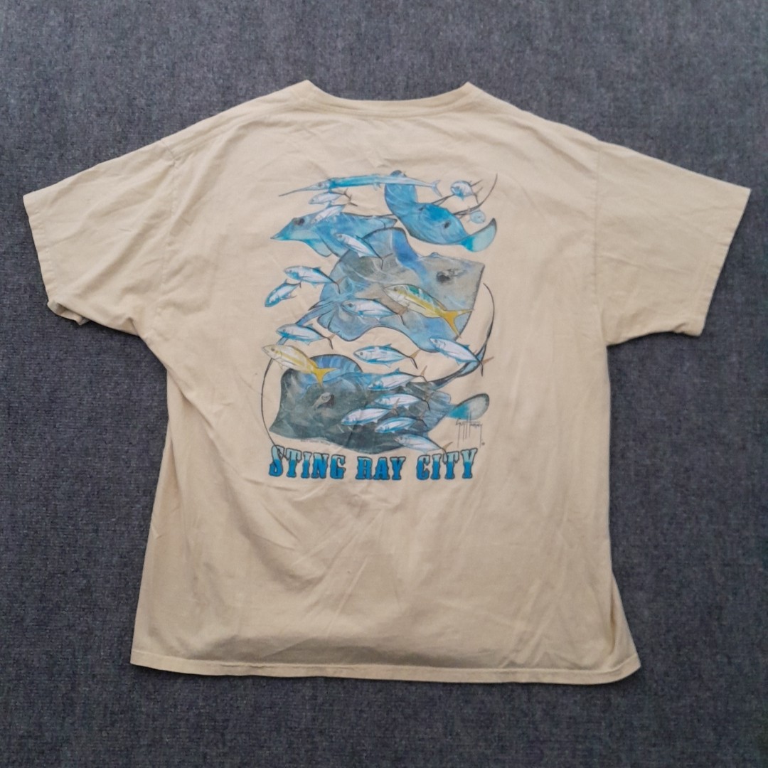 Guy Harvey T Shirt Mens Large Yellow Pocket Sting Ray City Outdoors Ocean Beach gallery