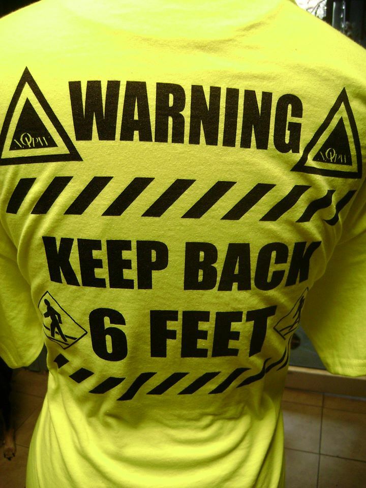 PRINTED TEE SAFETY YELLOW GREEN SELF DISTANCE STAY 6 FEET BACK AWAY T-SHIRT