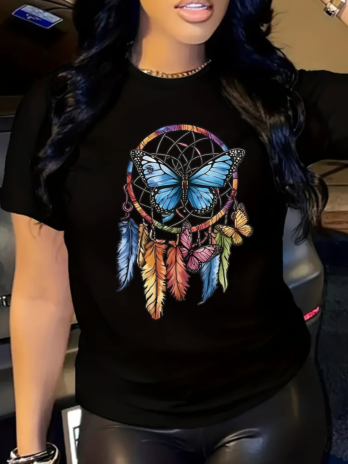Women's Round-neck Short-sleeve T-shirt Butterfly Print Casual Fashion T-shirt √ gallery