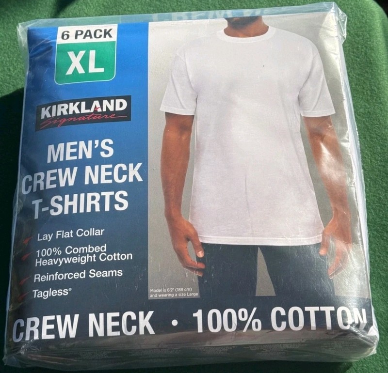 NEW! 6 pack Kirkland T Shirts Men’s White Crew Neck 100% Cotton Tees XL X-Large