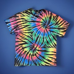 *New* 2XL – Sm Handmade Tie Dye, Rainbow Black Twin Spiral, Crew or V-Neck