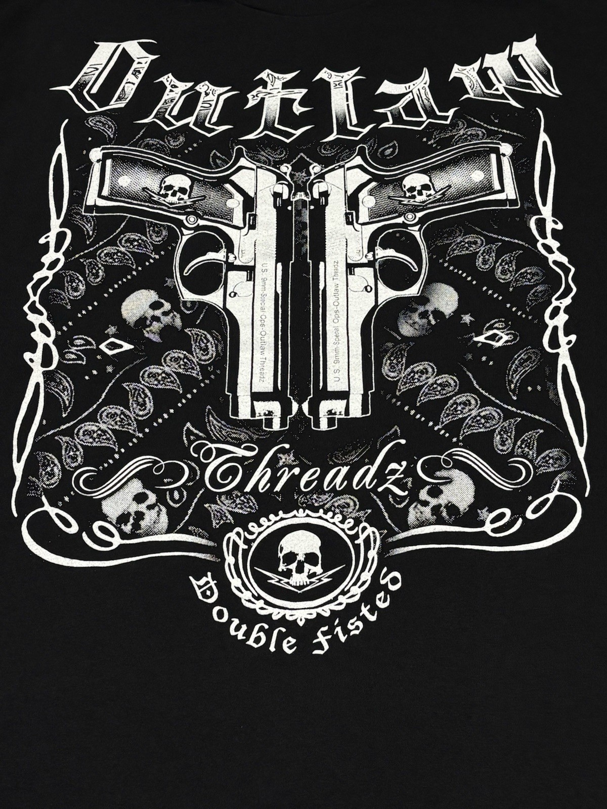 Outlaw Threadz Affliction Style Skull Guns Graphics Black T-shirt Size XL gallery