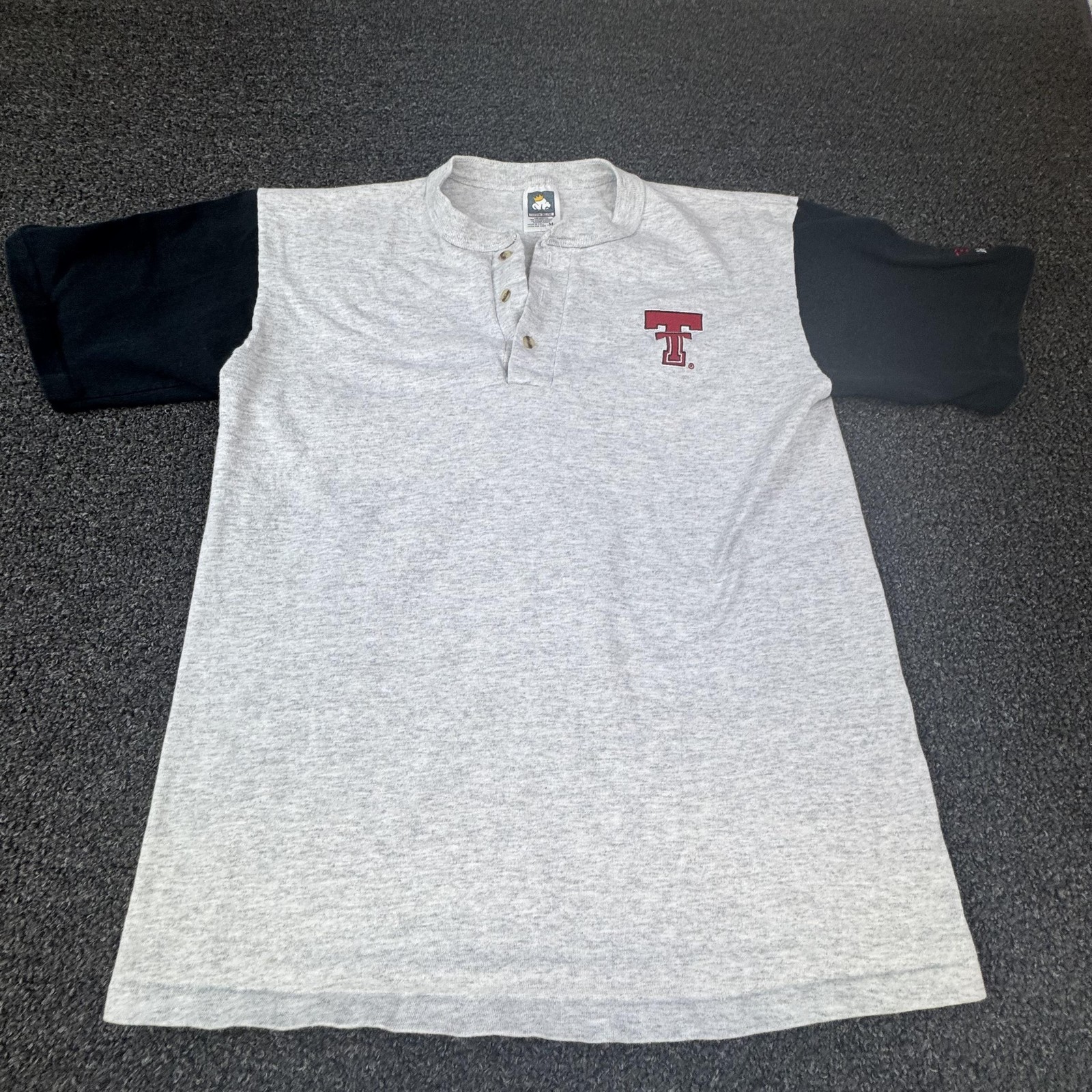 Vtg Cotton Deluxe Shirt Mens M Gray Henley Colorblock Single Stitch T-Shirt gallery